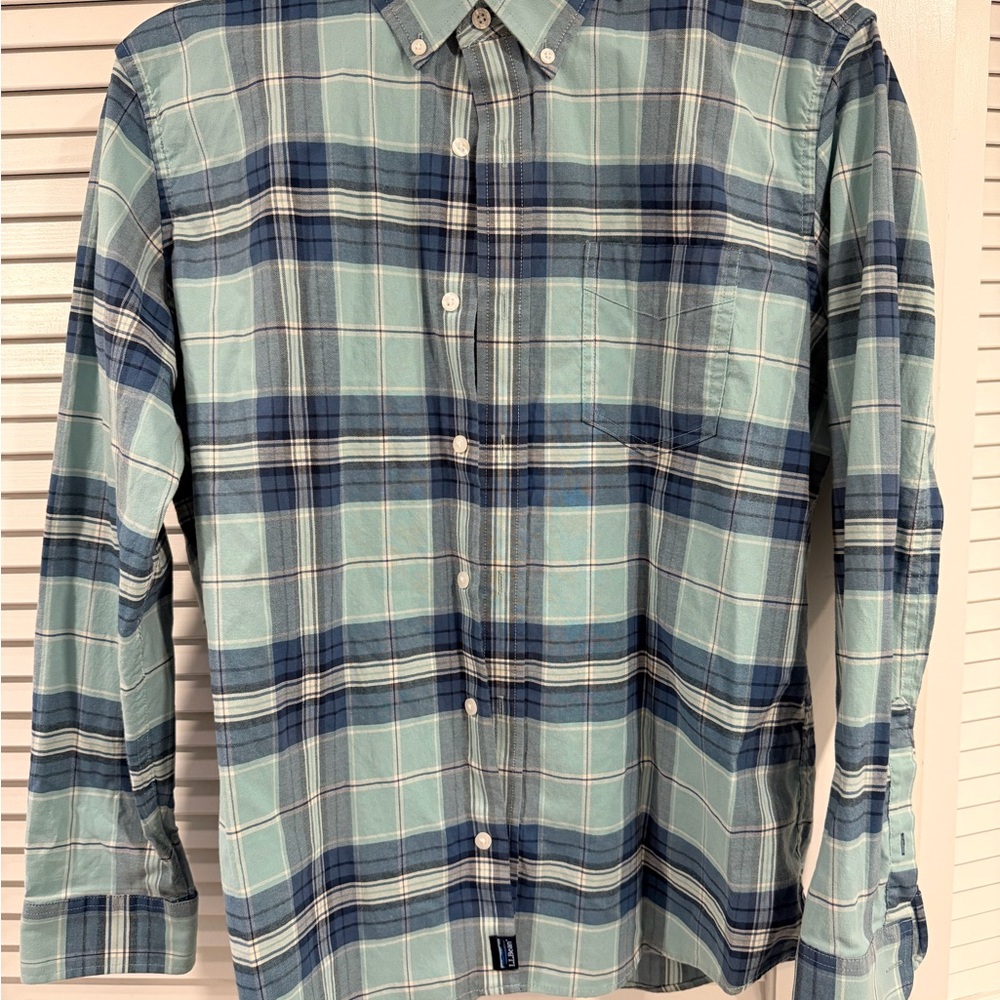 L.L. Bean Men's Teal and Navy Plaid Shirt